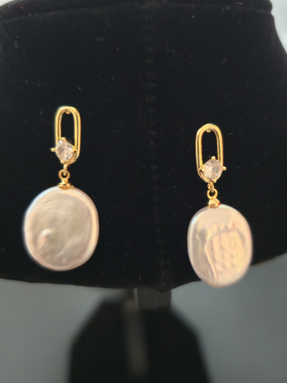 New 18K Gold-Plated Freshwater Pearl Drop Earrings CZ Accent Women Jewelry